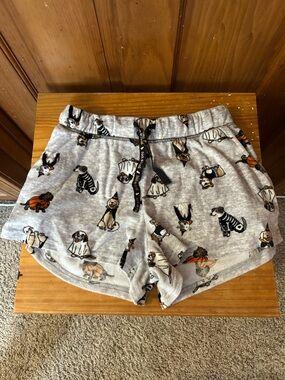 Grey Dog Print Lounge Shorts with Drawstring Waist